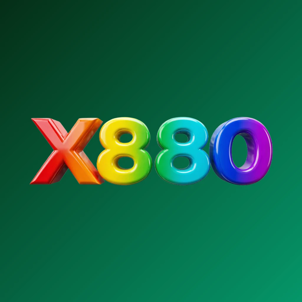 Eye-catching 3D X880 logo with oversized bold font in a colorful rainbow gradient and glossy plastic texture, featuring strong shadows and highlights on a transparent background, designed as a horizontal rectangular wordmark for a website header